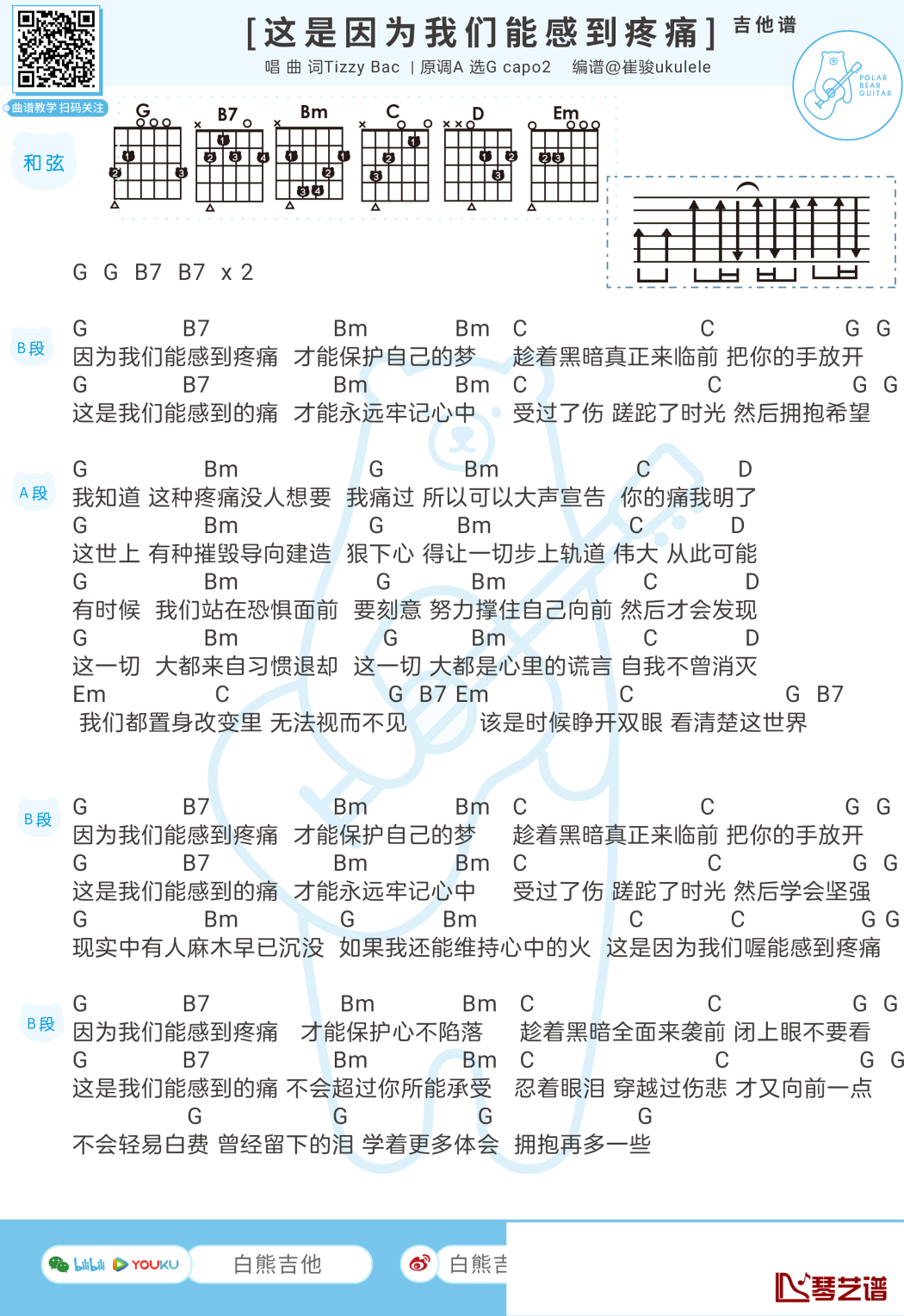 这是因为我们能感到疼痛吉他谱 tizzy bac g调1