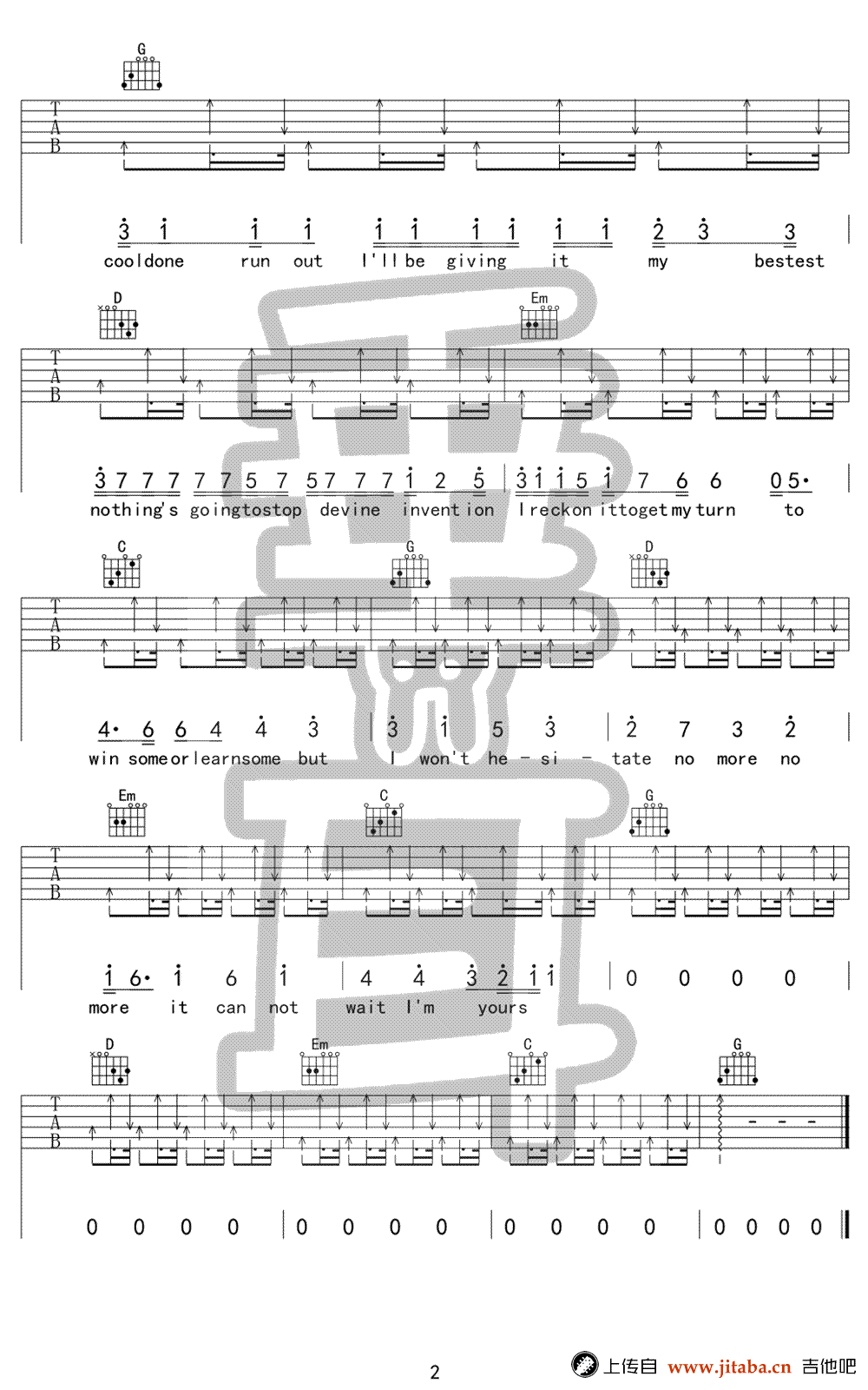 i'm yours吉他谱 jason mraz g调弹唱谱 图片谱2