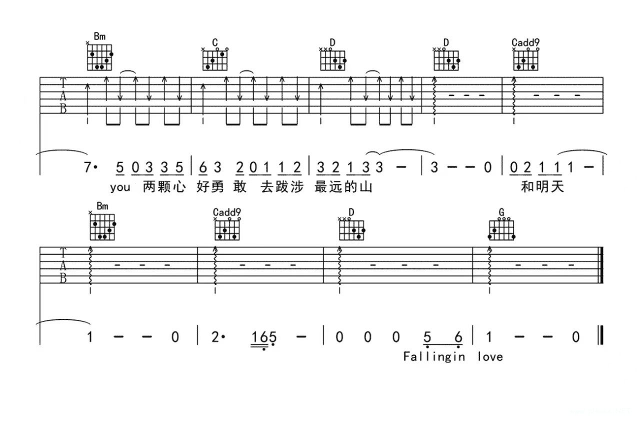 许嵩《falling in love》吉他谱-g调1