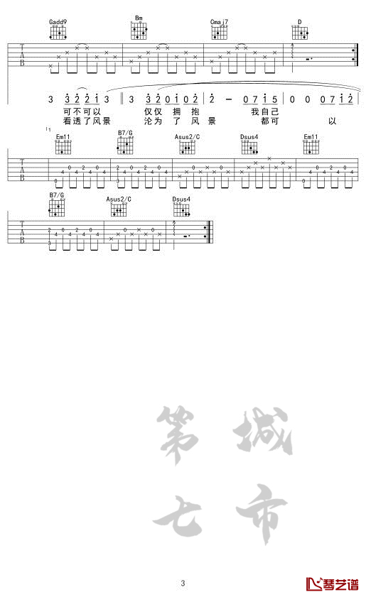 皆可吉他谱 田馥甄 第七城市曲谱3