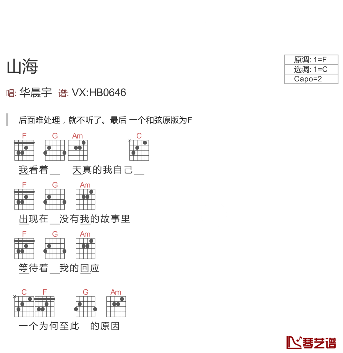 山海吉他谱简单版-草东没有派对txt原版谱4