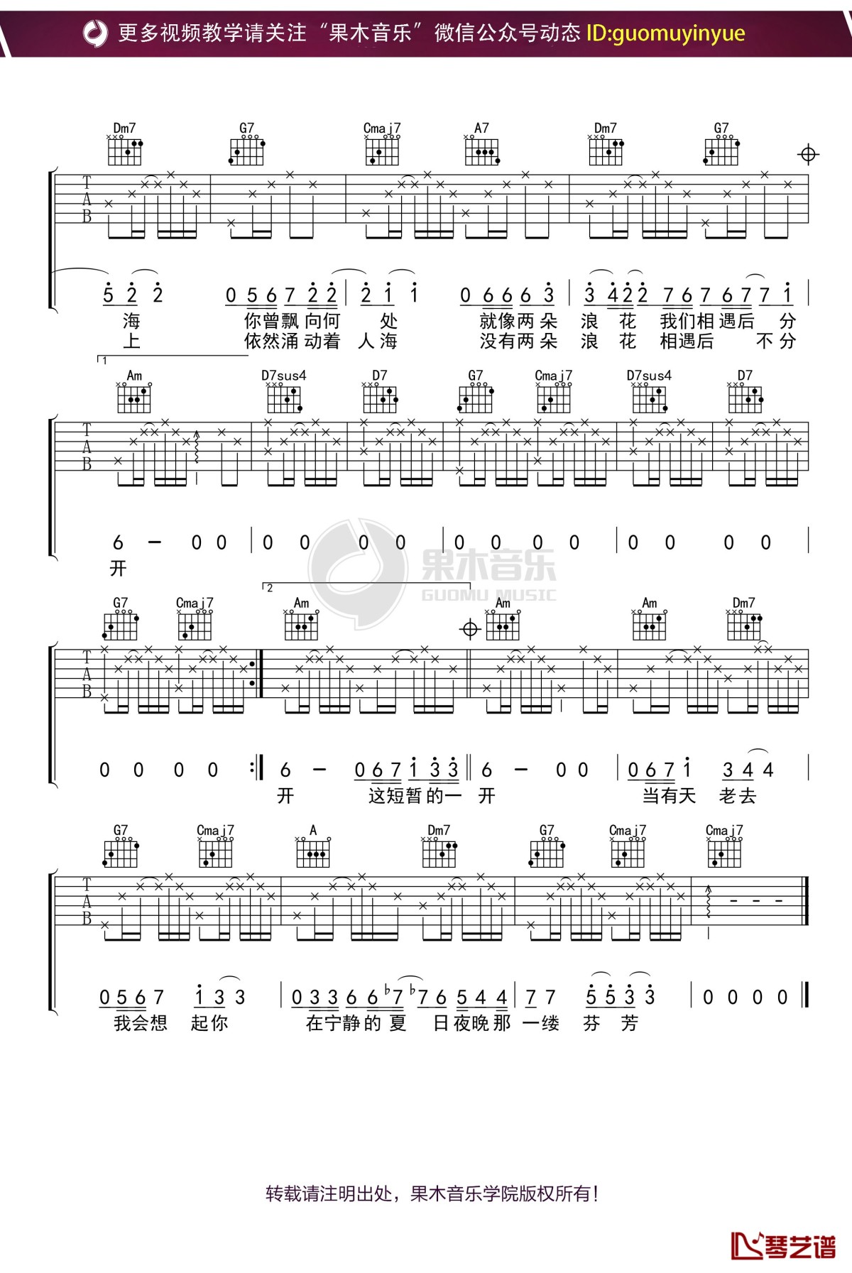 《当有天老去》吉他谱 c调果木浪子吉他教学入门曲谱2