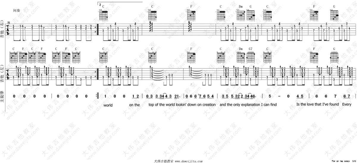 top of the world吉他谱-carpenters-世界之巅-双吉他演示视频5