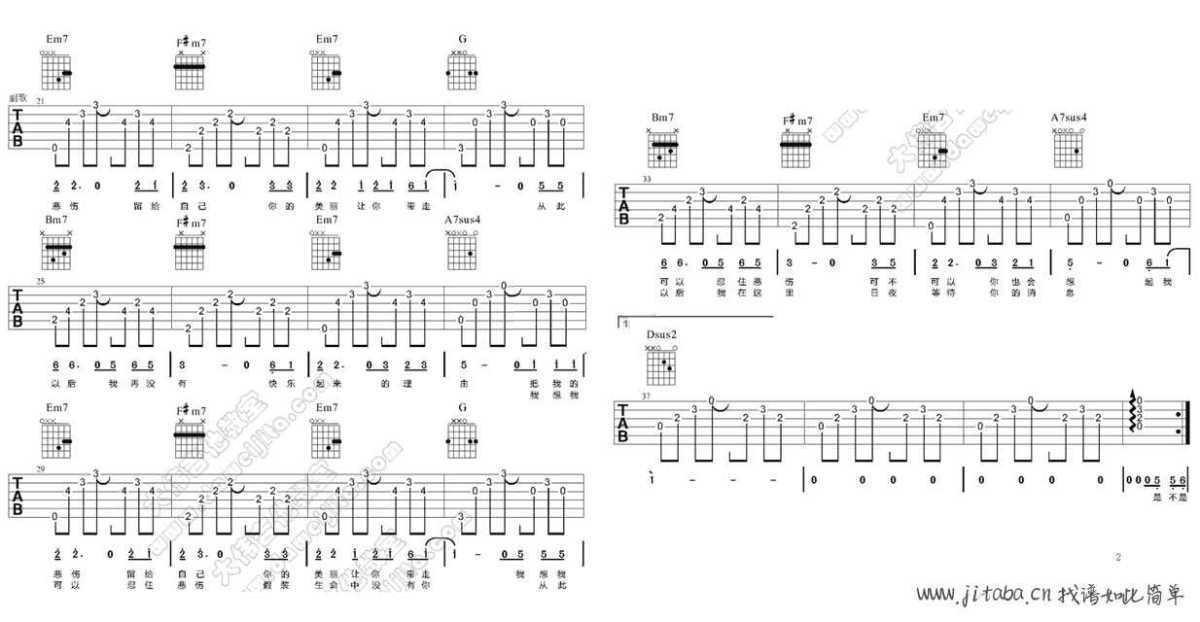 把悲伤留给自己吉他谱-陈升-图片谱完整版2