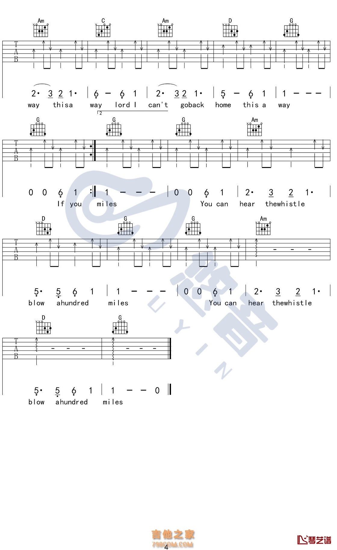 500 miles吉他谱 醉乡民谣4