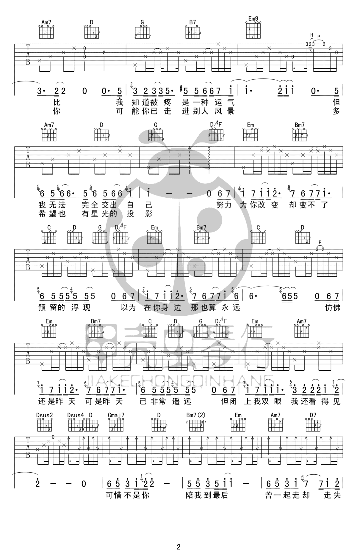 可惜不是你吉他谱-梁静茹-g调弹唱谱-高清图片谱2