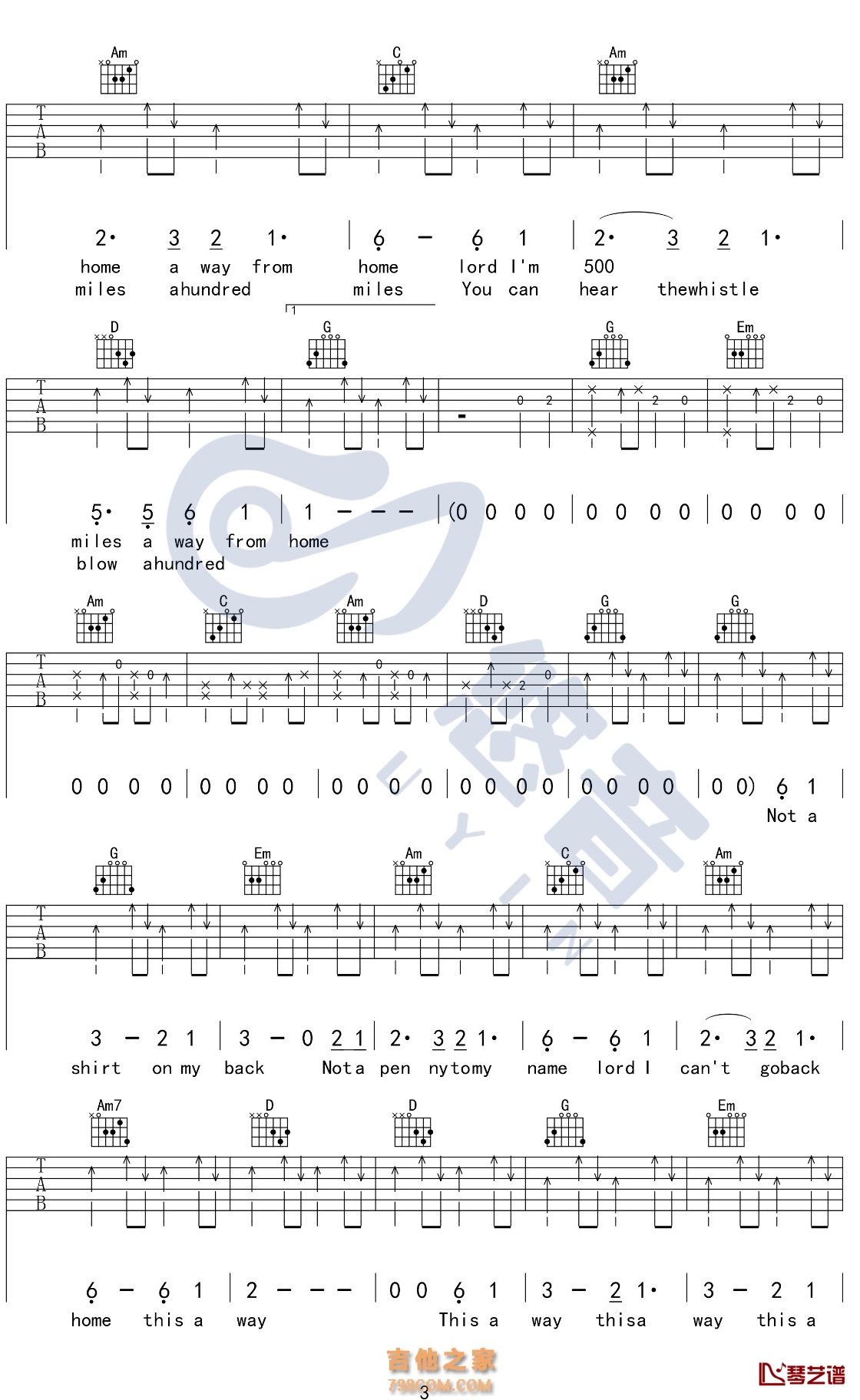 500 miles吉他谱 醉乡民谣3