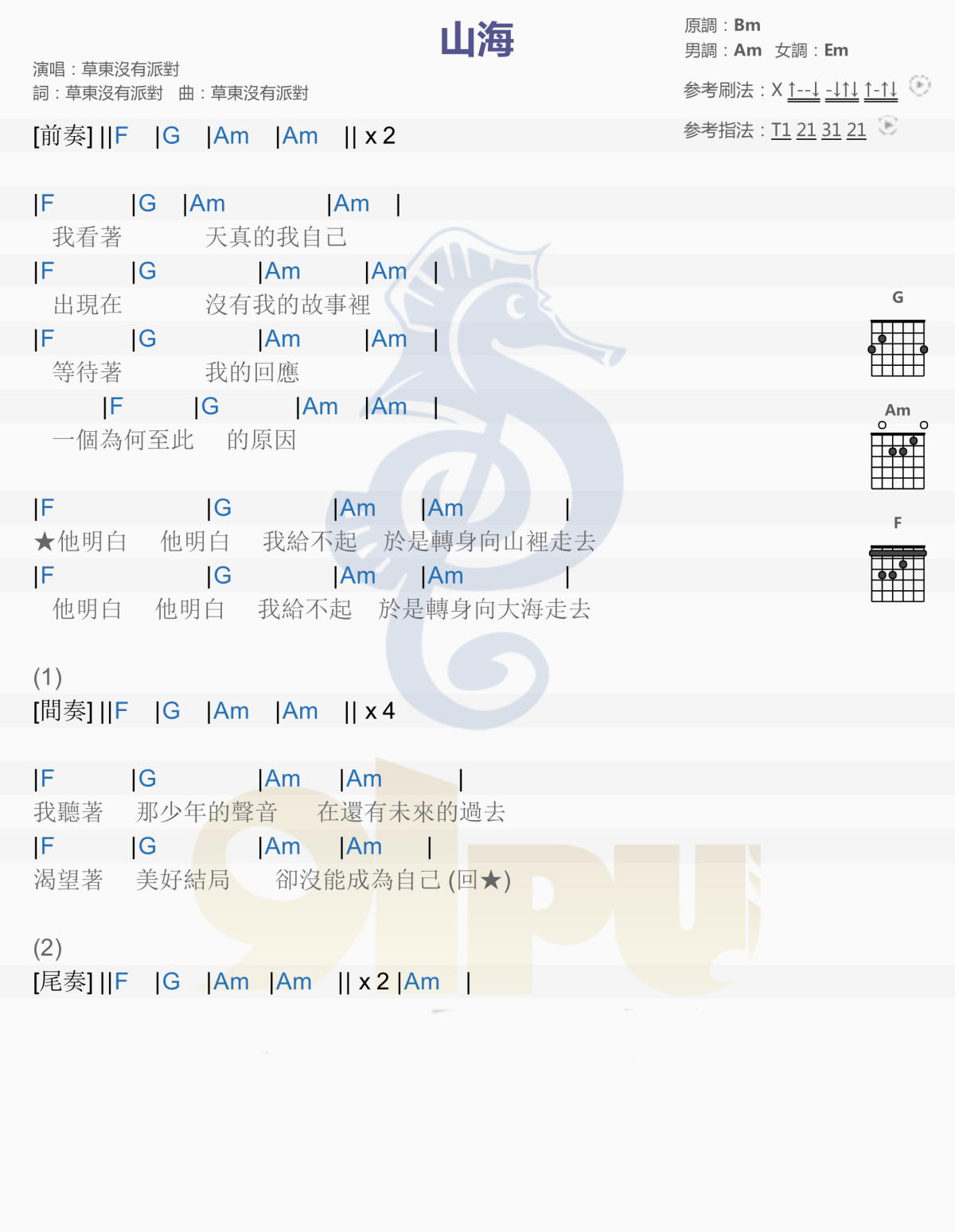 山海吉他谱简单版-草东没有派对txt原版谱2
