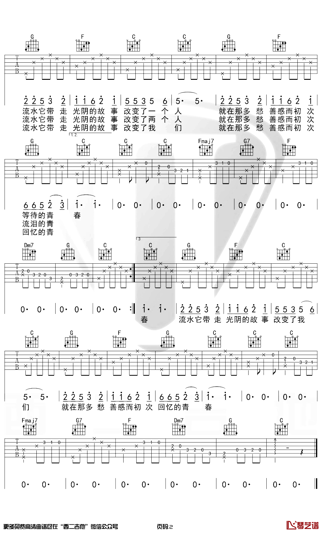 光阴的故事吉他谱 罗大佑 c调原版弹唱谱 教学演示视频2