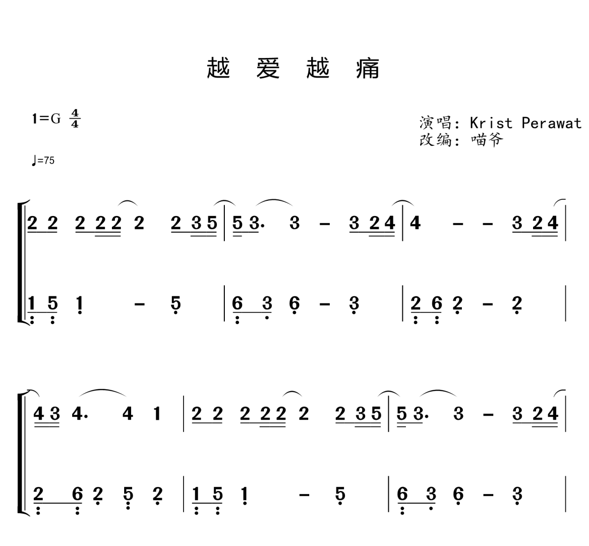 越爱越痛钢琴简谱 krist演唱1