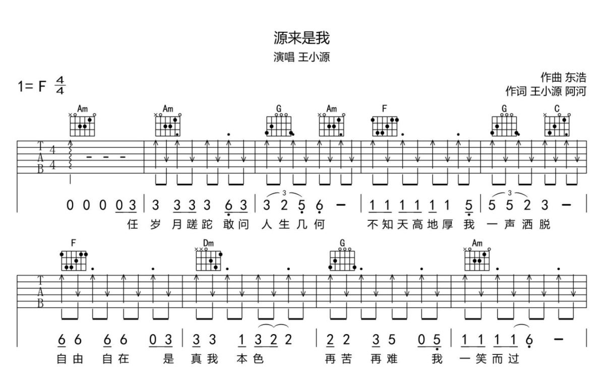 源来是我吉他谱 变调夹5品1