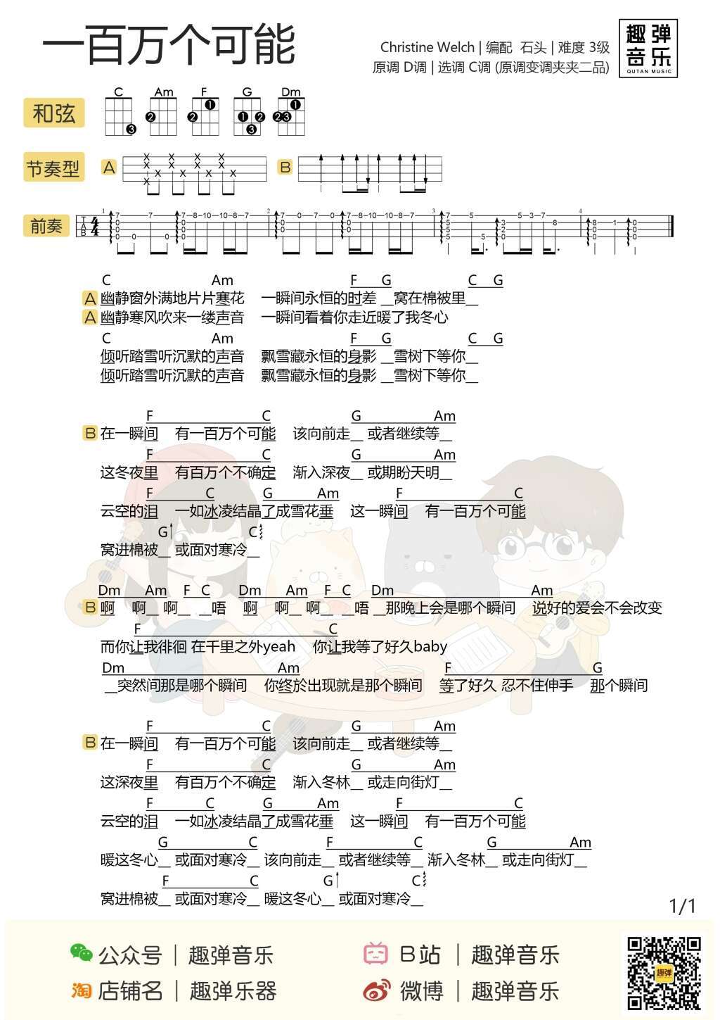 一百万个可能尤克里里谱 克里斯叮 抖音爆红中文歌居然是歪果仁唱的1